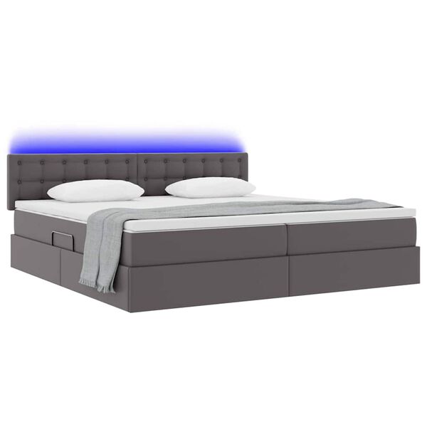 vidaXL Bett mit Stauraum und LED Hellgrau 200 x 200 cm Kunstleder