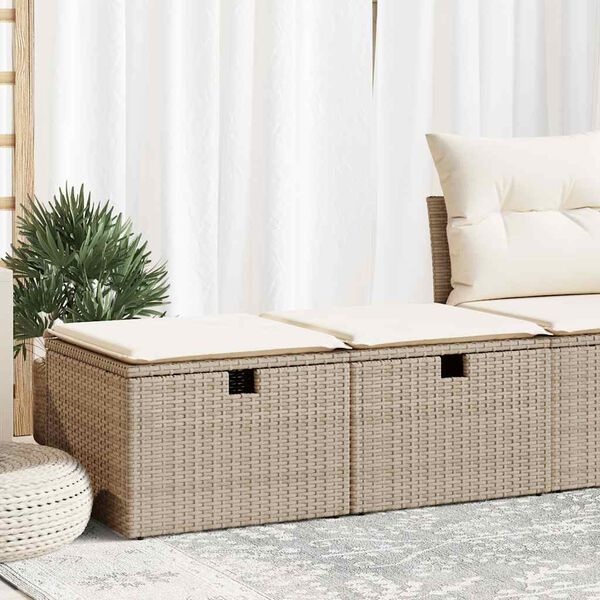 vidaXL 2-tlg. Garten-Sofagarnitur mit Kissen Beige Poly Rattan Akazie