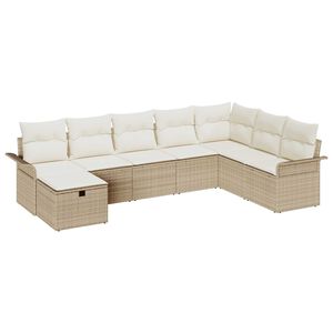 vidaXL Garten-Sofa-Set mit Kissen mit Speicher 8 pcs Beige Poly Rattan