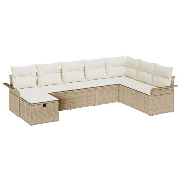 vidaXL Garten-Sofa-Set mit Kissen mit Speicher 8 pcs Beige Poly Rattan