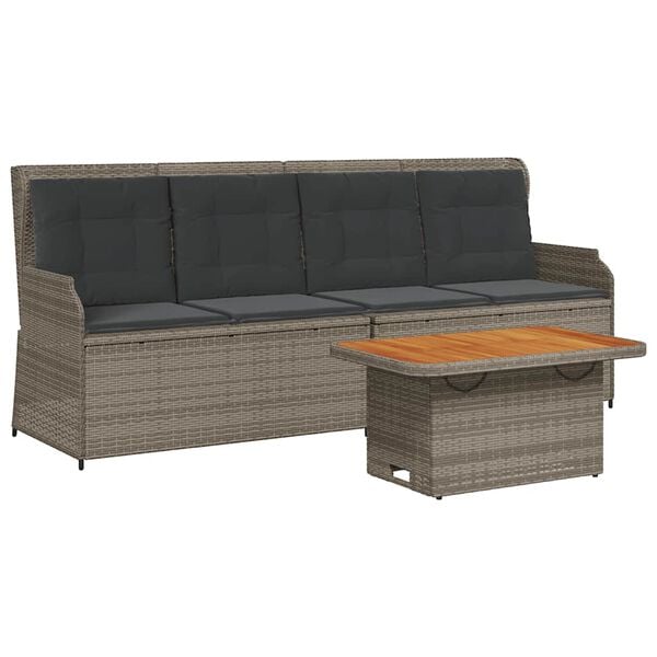 vidaXL 3-tlg. Garten-Lounge-Set mit Kissen Grau Poly Rattan