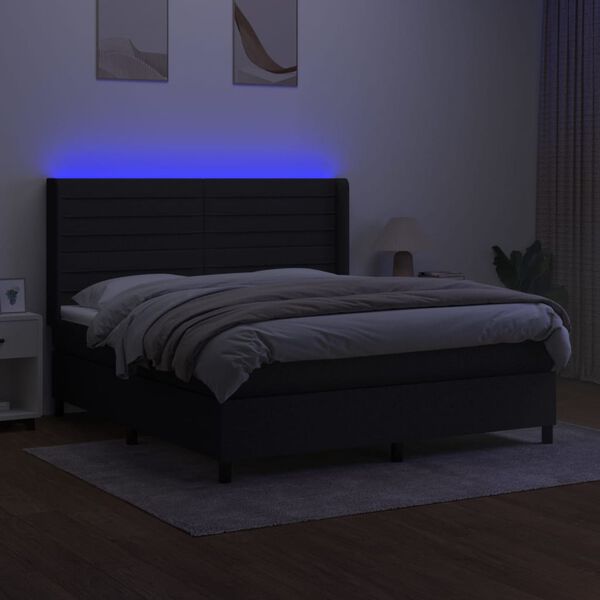 vidaXL Boxspringbett mit Matratze & LED Schwarz 180x200 cm Stoff