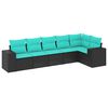 vidaXL 6-teiliges Gartensofa-Set mit Kissen, schwarzes Polyrattan