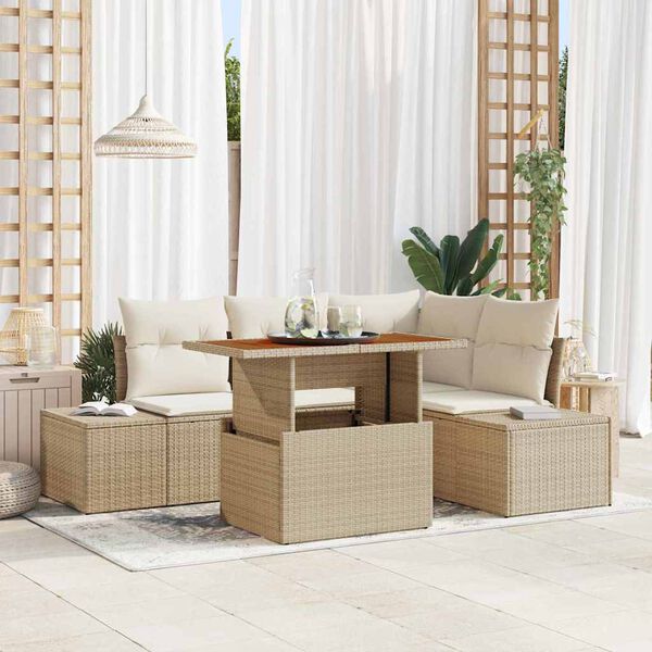 vidaXL Garten-Sofa-Set mit Kissen mit Kissen 5 pcs Beige und Creme