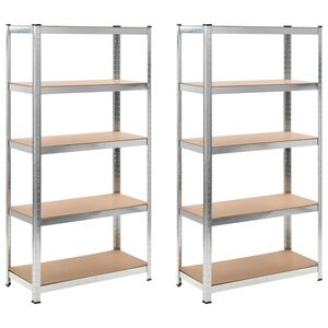 vidaXL Lagerregale mit 5 B&ouml;den 2 Stk. Silbern Stahl & Holzwerkstoff
