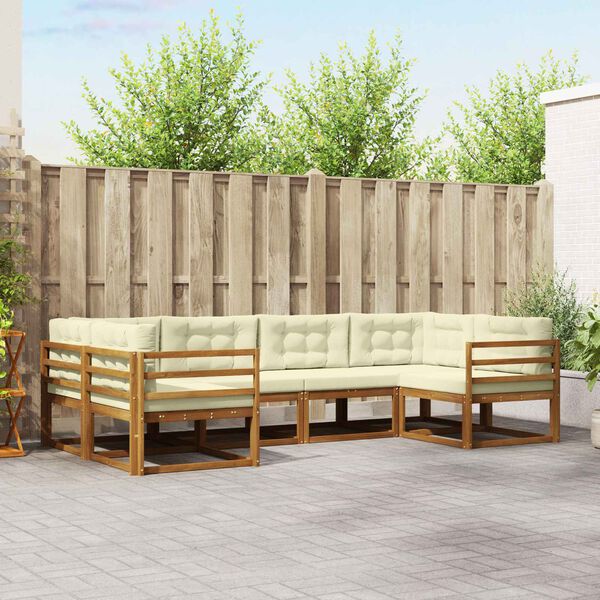 vidaXL Outdoor-Sofagarnitur mit Kissen 6 pcs Natur und Creme