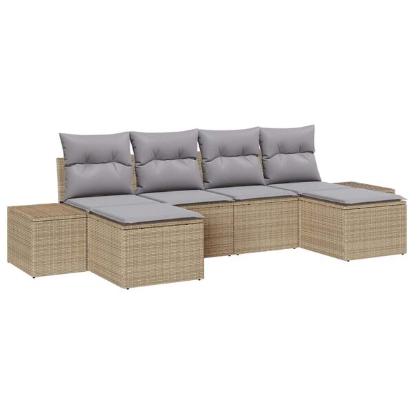 vidaXL Gartensofa-set mit Kissen 6 pcs Beige Poly-Rattan