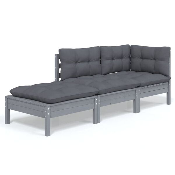 vidaXL 3-tlg. Garten-Lounge-Set mit Kissen Massivholz Kiefer