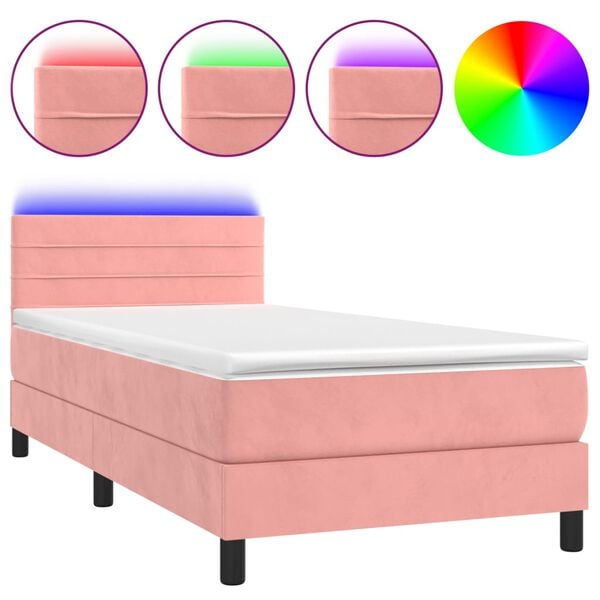 vidaXL Boxspringbett mit Matratze & LED Rosa 80x200 cm Samt