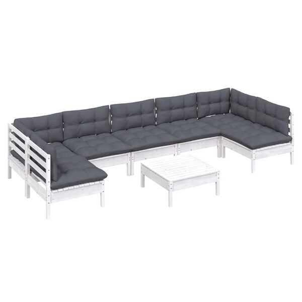vidaXL 8-tlg. Garten-Lounge-Set mit Kissen Weiß Kiefer Massivholz
