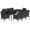 vidaXL 9-tlg. Garten-Essgruppe mit Kissen Schwarz Poly Rattan