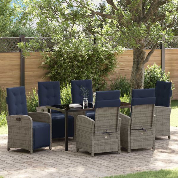vidaXL Garten Essgruppe mit Kissen 7 pcs Grau Poly-Rattan