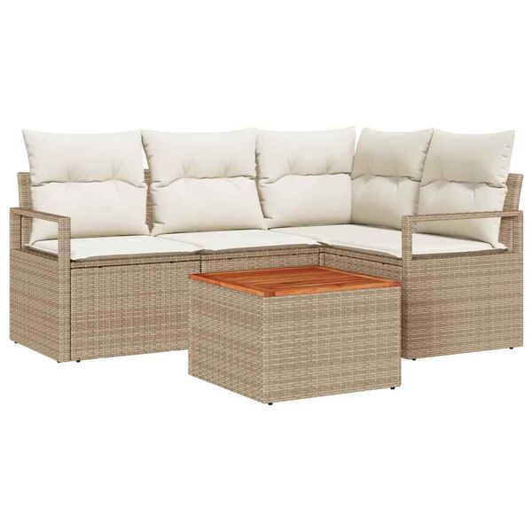 vidaXL Gartensofa-set mit Speicher 5 pcs Beige und Creme Poly-Rattan