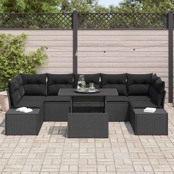 vidaXL Sofa Set mit Kissen 8 pcs Schwarz Poly-Rattan