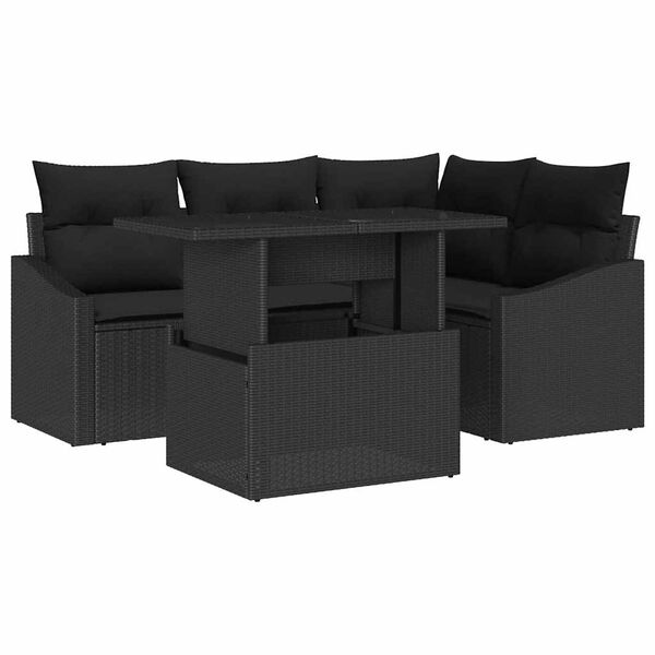 vidaXL Gartensofa-set mit Kissen 5 pcs Schwarz Poly-Rattan