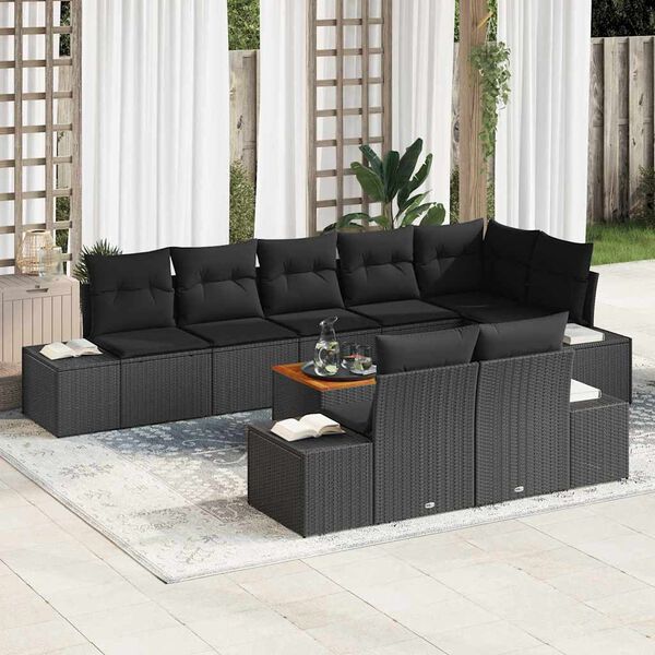 vidaXL Gartensofa-set mit Kissen 9 pcs Schwarz Poly-Rattan
