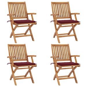 vidaXL Klappst&uuml;hle mit Kissen, 4-teilig, Massivholz Teakholz