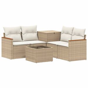 vidaXL Sofa Set 6 stk. Beige und Cremewei&szlig; Polyrattan und Stahl