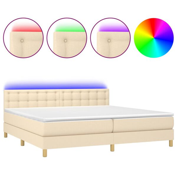 vidaXL Boxspringbett mit Matratze & LED Creme 200x200 cm Stoff