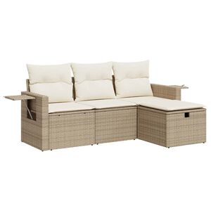 vidaXL 4-tlg. Garten-Sofagarnitur mit Kissen Beige Poly Rattan