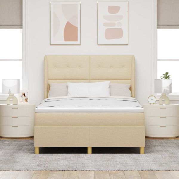 vidaXL Boxspringbett mit Matratze Dunkelgrau 90x190 cm Creme Stoff