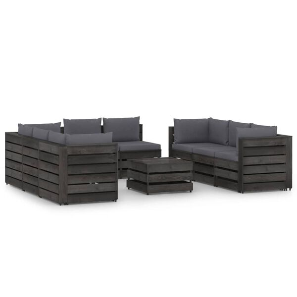 vidaXL 9-tlg. Garten-Lounge-Set mit Kissen Grau Impr&auml;gniertes Holz