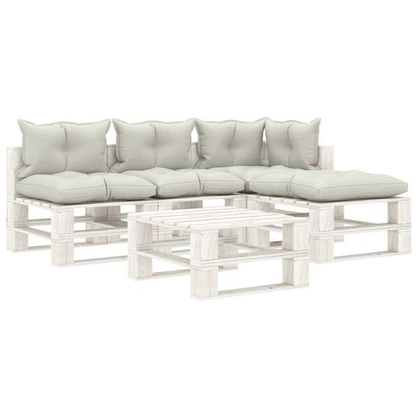 vidaXL 5-tlg. Garten-Lounge-Set Paletten mit Kissen in Beige Holz