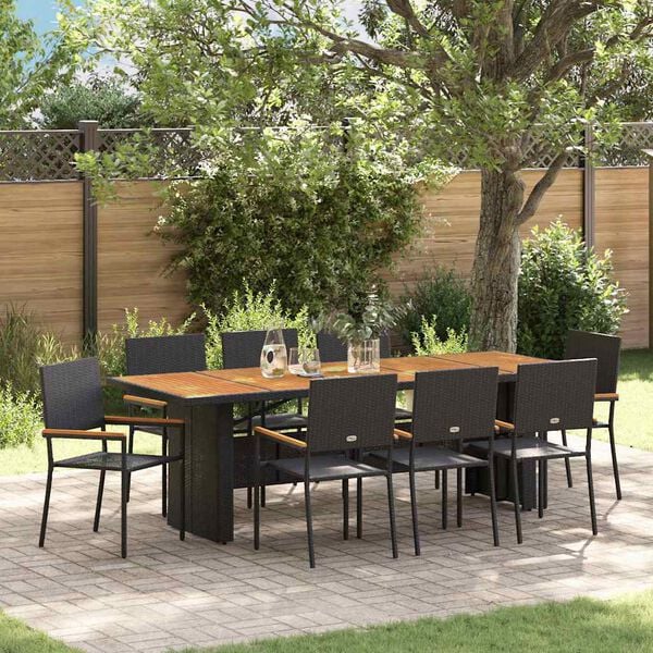 vidaXL Garten Essgruppe 9 pcs Schwarz Poly-Rattan