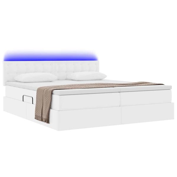 vidaXL Bett mit Stauraum und LED Reinwei&szlig; 200 x 200 cm Kunstleder