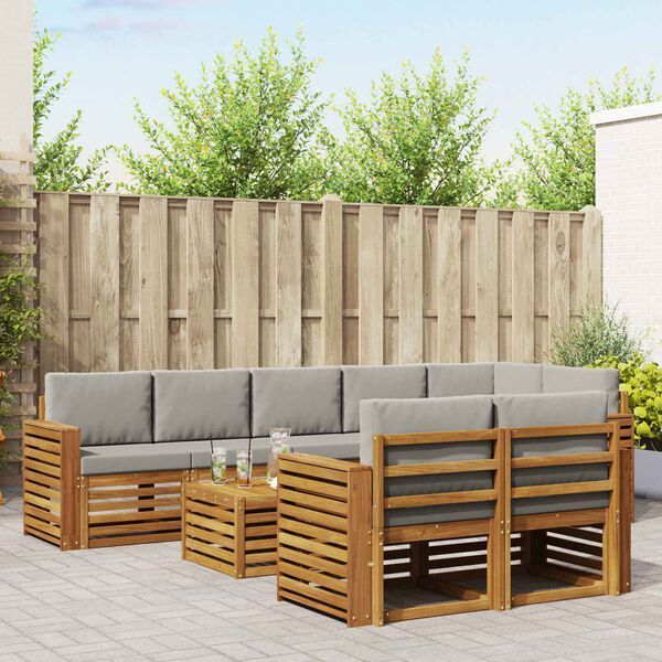 vidaXL Sofagarnituren 9 pcs Nat&uuml;rlich und Hellgrau Massivholz Akazie
