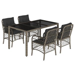 vidaXL 5-tlg. Garten-Essgruppe mit Kissen Grau Poly Rattan