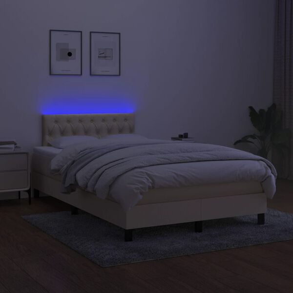 vidaXL Boxspringbett mit Matratze & LED Creme 120x200 cm Stoff