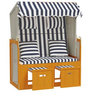 vidaXL Strandkorb mit Kissen Poly Rattan & Massivholz Wei&szlig; & Blau