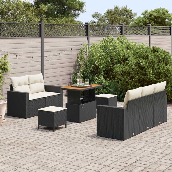vidaXL Gartensofa-set mit Kissen 8 pcs Schwarz Poly-Rattan