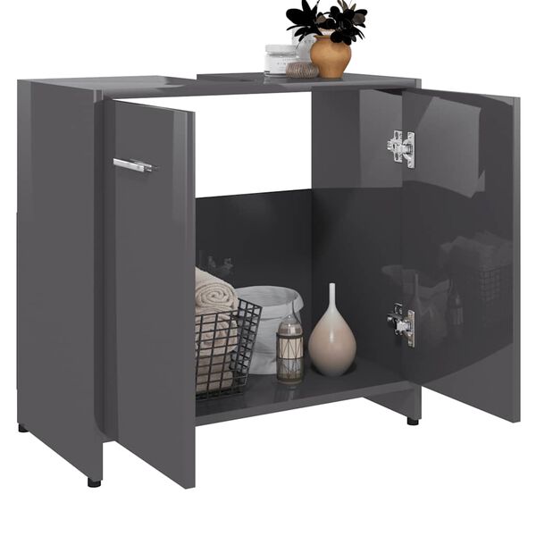 vidaXL Badezimmerschrank Hochglanz-Grau 60x33x61 cm Holzwerkstoff