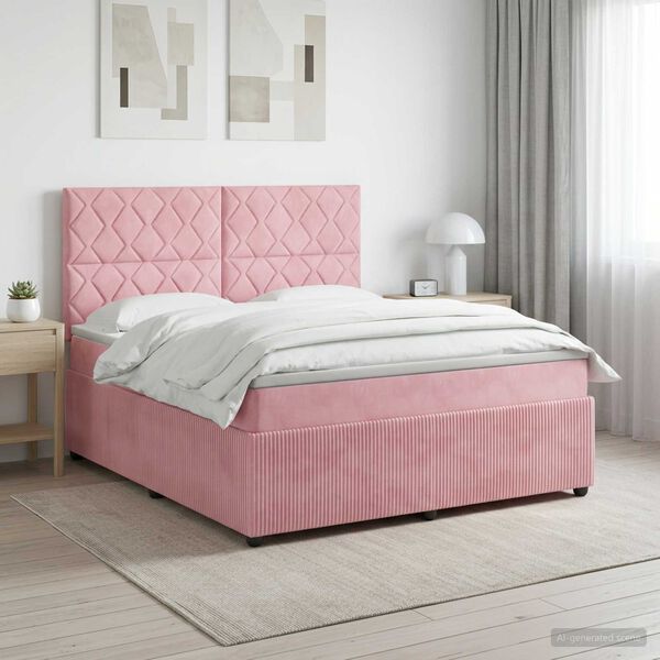 vidaXL Boxspringbett mit Matratze mit Kopfteil Rosa 140 x 190 cm Samt