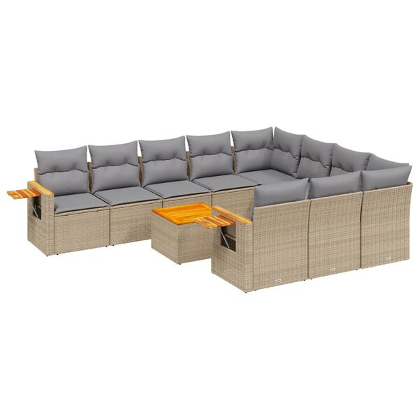 vidaXL 11-tlg. Garten-Sofagarnitur mit Kissen Beige Poly Rattan