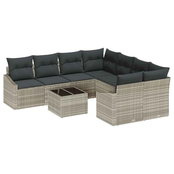 vidaXL Sofa Set mit Kissen 9 pcs Hellgrau und Dunkelgrau Poly-Rattan