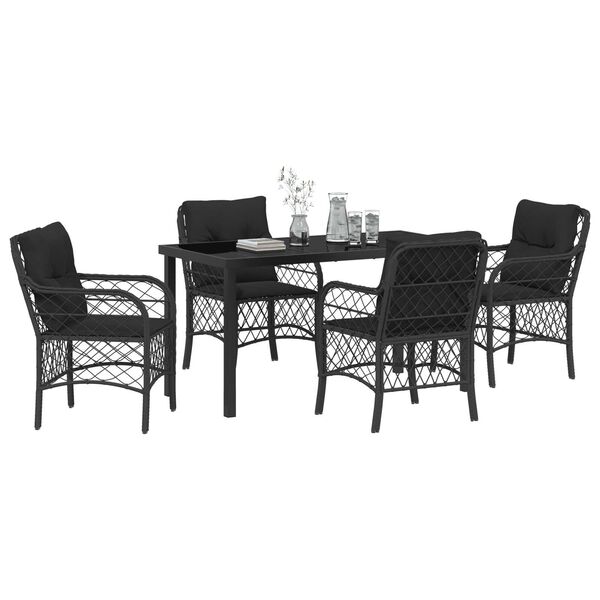 vidaXL Garten Essgruppe mit Kissen 5 pcs Schwarz Poly-Rattan