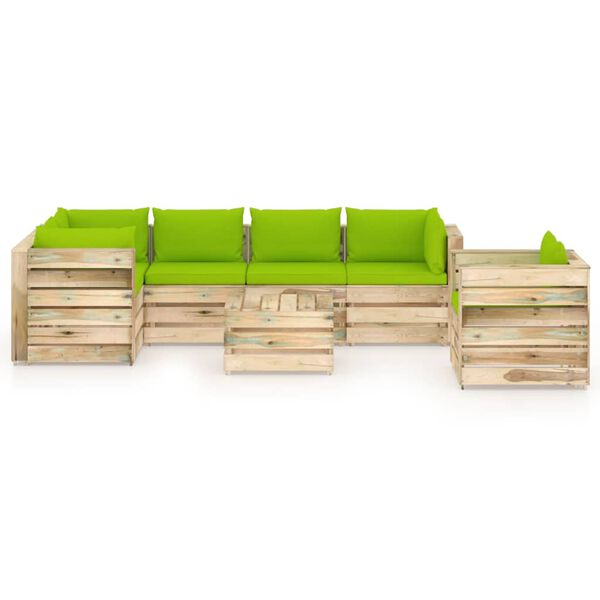 vidaXL 7-tlg. Garten-Lounge-Set mit Kissen Gr&uuml;n Impr&auml;gniertes Holz