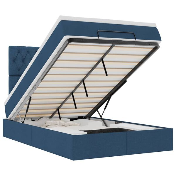 vidaXL Ottoman-Bett mit Matratze & LEDs Blau 120x190 cm Stoff