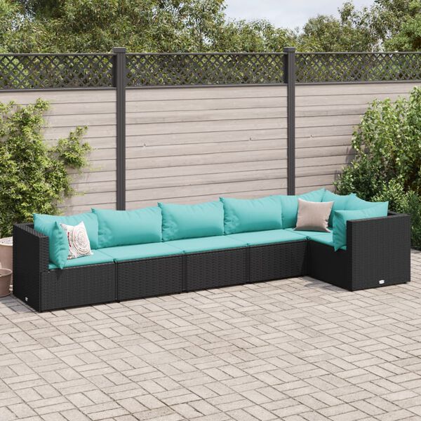 vidaXL 6-tlg. Garten-Lounge-Set mit Kissen Schwarz Poly Rattan