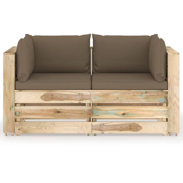 vidaXL 2-Sitzer Outdoor-Sofa mit Kissen Gr&uuml;n Impr&auml;gniertes Holz