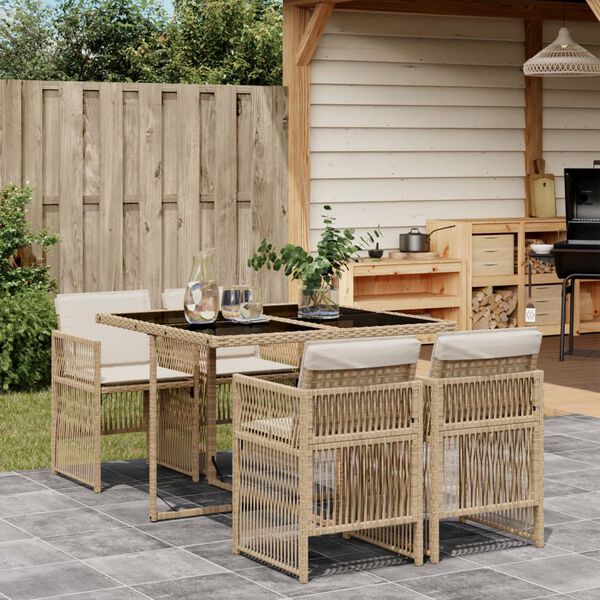 vidaXL 5-tlg. Garten-Essgruppe mit Kissen Beige Poly Rattan