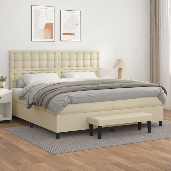vidaXL Boxspringbett mit Matratze Creme 200x200 cm Kunstleder