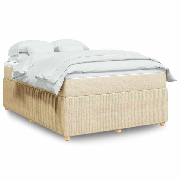 vidaXL Boxspringbett mit Matratze Creme 160x200 cm Stoff