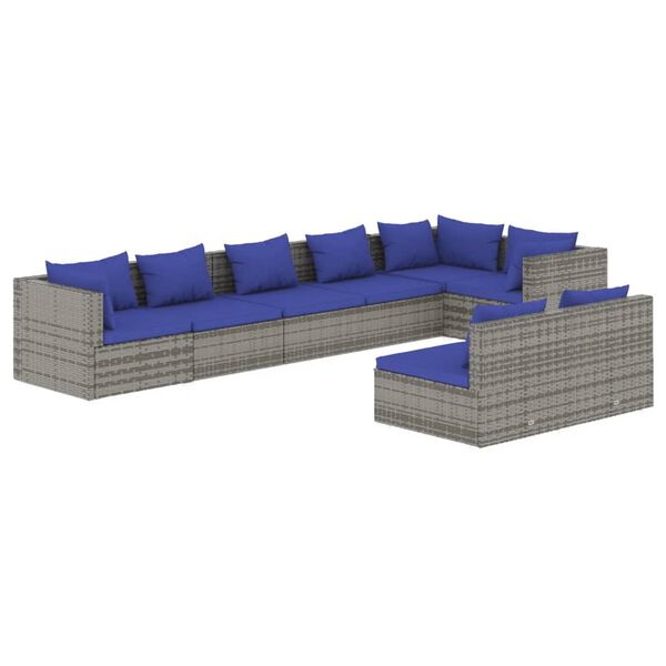 vidaXL 8-tlg. Garten-Lounge-Set mit Kissen Grau Poly Rattan