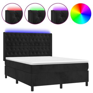 vidaXL Boxspringbett mit Matratze & LED Schwarz 140x200 cm Samt