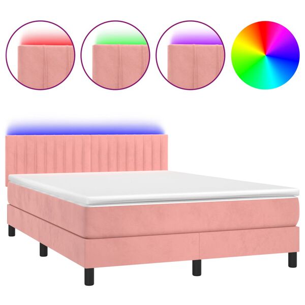vidaXL Boxspringbett mit Matratze & LED Rosa 140x190 cm Samt