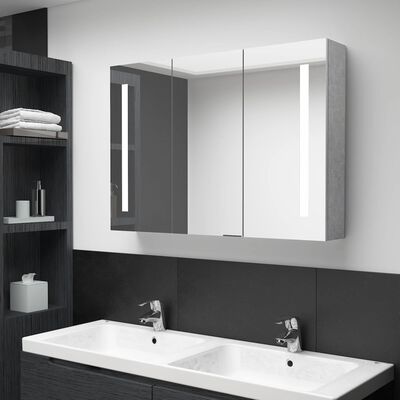 vidaXL LED-Spiegelschrank fürs Bad Betongrau 89x14x62 cm